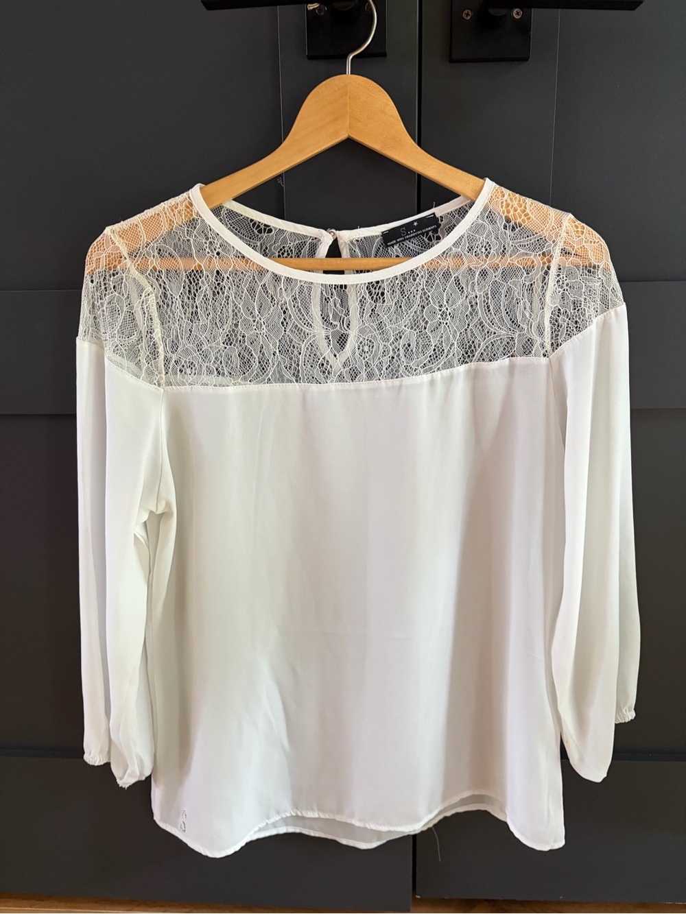 Womens White Lace Yoke Blouse - Elegant Long Sleeve Top